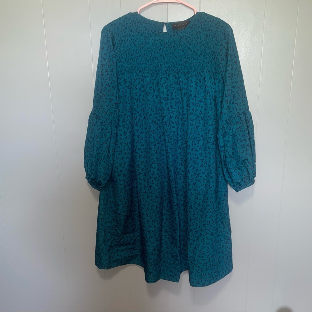 Hatch Arizonia Maternity 3/4 Sleeve Dress Jade Falling Leaves Teal NWT Medium